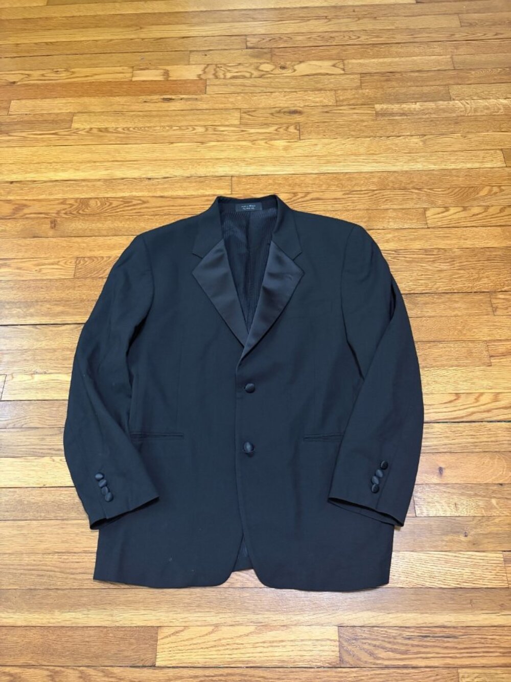 Andrew Fezza Mens Tuxedo Blazer Jacket Sz 42R Black Super 100's Wool Satin Lapel